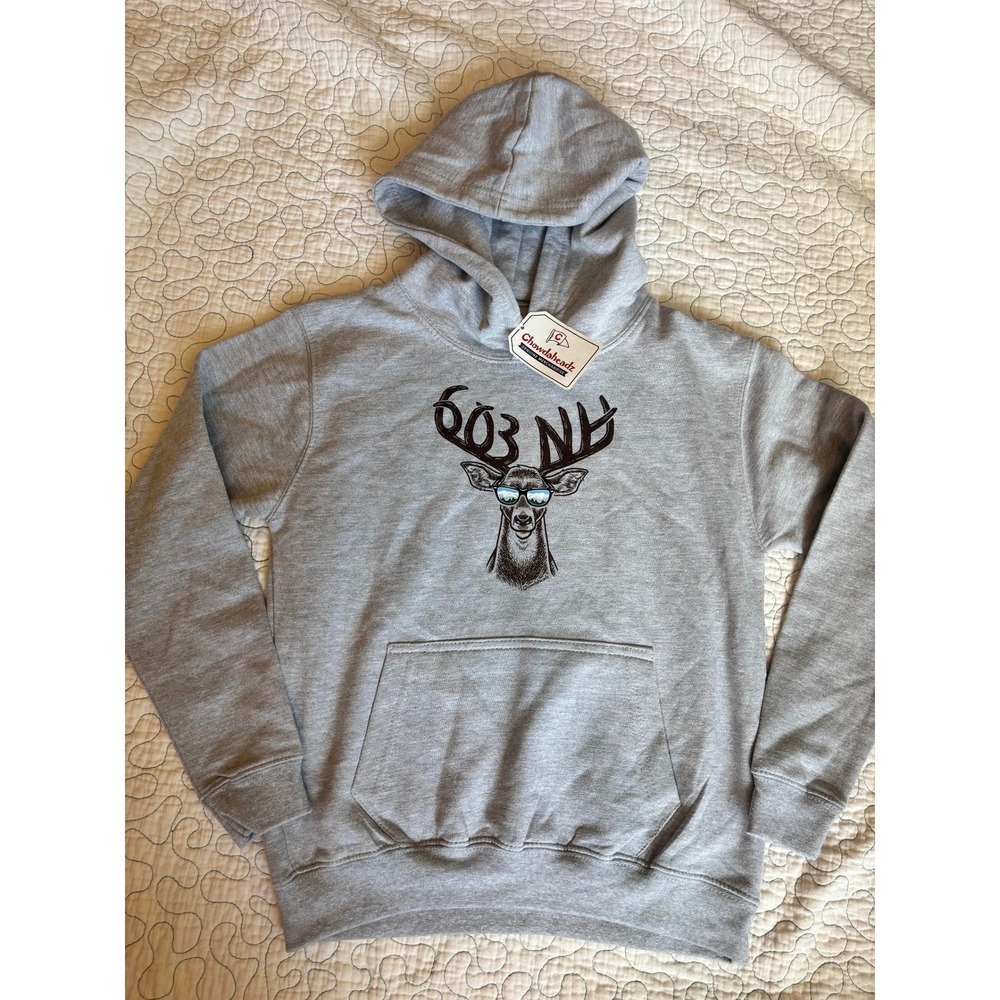 Chowdaheadz‎ Kids New Hampshire 603 NH Deer Sunglasses Hoodie Size Medium